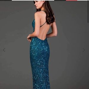 Scala blue floor length sparkly sequence dress